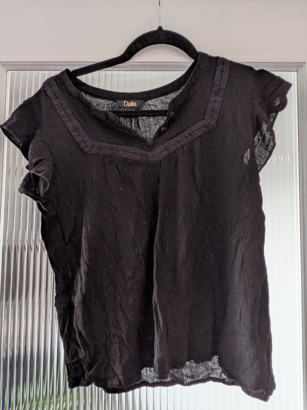 Dalia Black Short Flutter Sleeve V-Neck Blouse